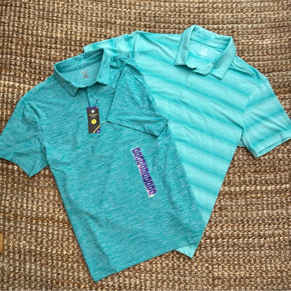 2 Item Combo Member's Mark Performance Polo Shirt XXL 50 UPF Sun Protection Teal